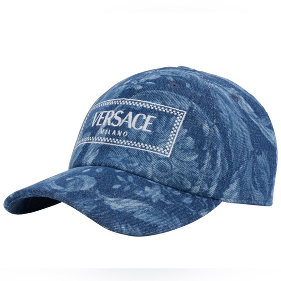 Versace NWT Embroidered Logo Barocco Print Denim Baseball Hat - Picture 4 of 7